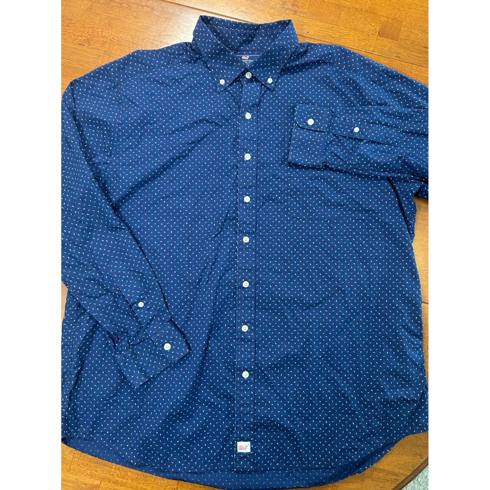 Vineyard Vines Button Down Mens XXL Blue Christmas Holiday Light Murray Slim Fit